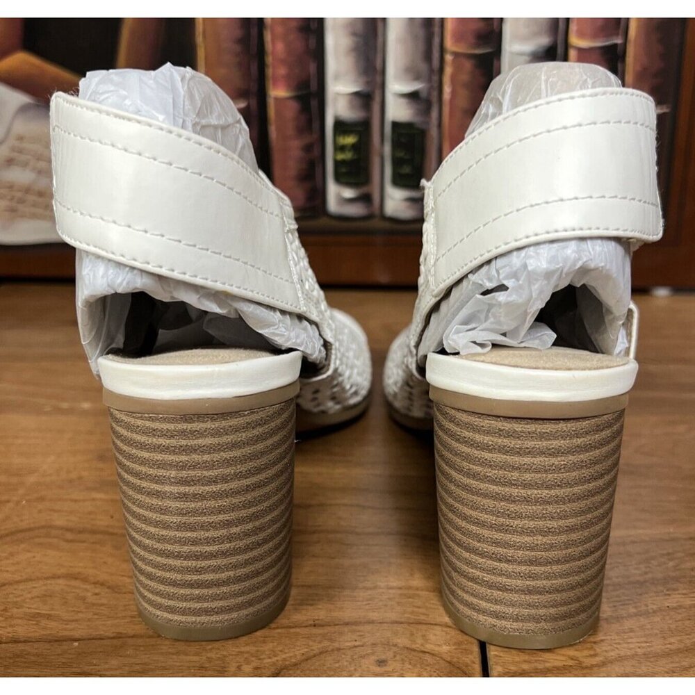 Sonoma White Heels Basket Weave Bootie Sandals Block 3" Heel Peep Toe Size 7 - Picture 4 of 7